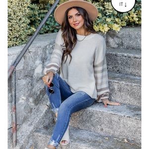 Pink lily striped sleeve sweater